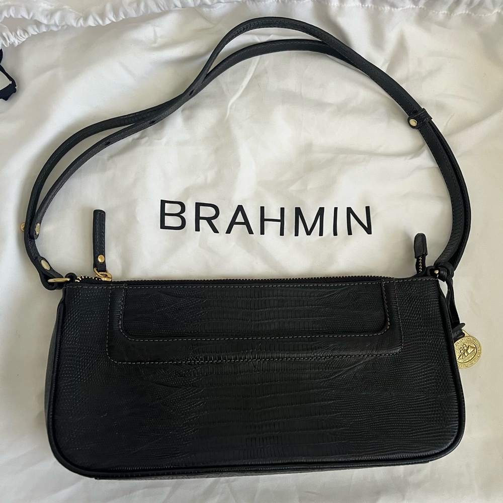 Brahmin Black Embossed Leather Shoulder Bag